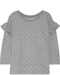 Current/Elliott Ruffled Printed Cotton Blend Terry Sweatshirt Gray