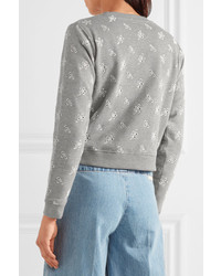 Marc Jacobs Sequin Embellished Broderie Anglaise Cotton Jersey Sweatshirt Gray