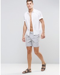 Asos Brand Swim Shorts In Gray With Drawcord Detail In Mid Length