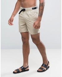 Asos Swim Shorts In Stone With Belt In Mid Length