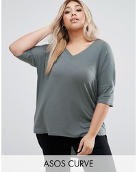 Asos Curve Curve Oversized T Shirt In Rib With Dip Back