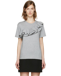 MSGM Grey Asymmetric Ruffle T Shirt