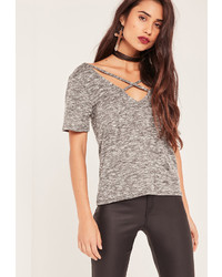 Missguided Grey Cut And Sew Cross Front T Shirt