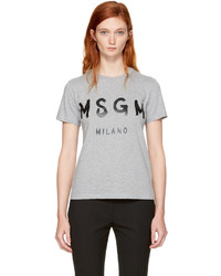 MSGM Grey Milano Logo T Shirt