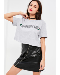 Missguided Grey My Favourite C Word Christmas Cropped T Shirt