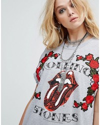 Reclaimed Vintage Inspired Band Rolling Stones Oversized T Shirt With Patches