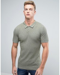 Asos Knitted Short Sleeve Textured Polo In Muscle Fit