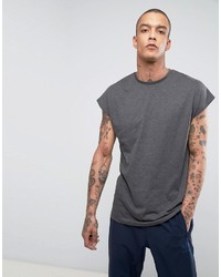 Asos Longline Oversized T Shirt In Charcoal Marl