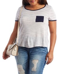 Charlotte Russe Plus Size Short Sleeve Ringer Tee With Pocket
