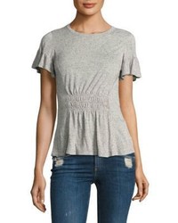 Rebecca Taylor Ruched Cotton Jersey Bell Sleeves Tee