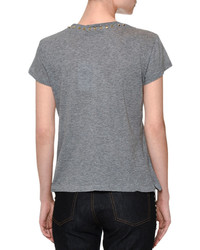 Valentino Short Sleeve Rockstud Trim T Shirt Gray