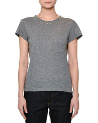 Valentino Short Sleeve Rockstud Trim T Shirt Gray