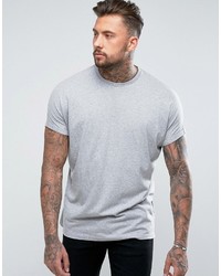 Asos Super Oversized Longline T Shirt With Roll Sleeve In Gray Marl