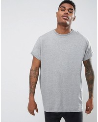 Asos Super Oversized Longline T Shirt With Roll Sleeve In Gray Marl
