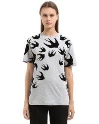 McQ by Alexander McQueen Swallow Flocked Cotton Jersey T Shirt