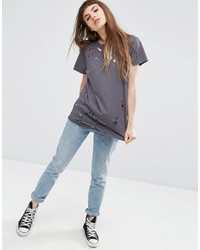 Asos T Shirt In Boyfriend Fit With Distressed Detail