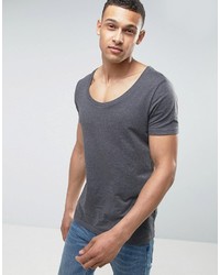 Asos T Shirt With Deep Scoop Neck In Charcoal Marl