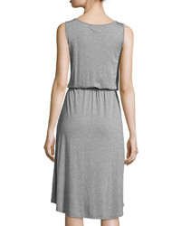 Neiman Marcus Wrap Skirt Drawstring Tank Dress Heather Gray