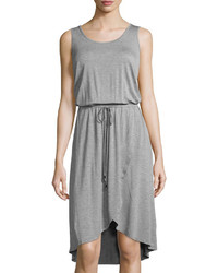 Neiman Marcus Wrap Skirt Drawstring Tank Dress Heather Gray