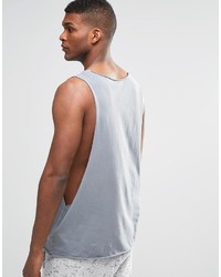 Asos Brand Sleeveless T Shirt With Distressed Acid Wash And Extreme Dropped Armhole In Gray