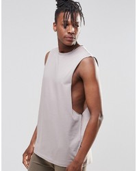 Asos Brand Sleeveless T Shirt With Dropped Armhole In Gray