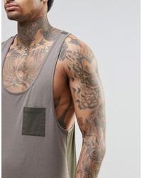 Asos Brand Tank With Contrast Back And Pocket In Extreme Racer Back