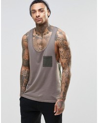 Asos Brand Tank With Contrast Back And Pocket In Extreme Racer Back
