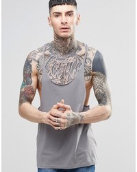 Asos Brand Tank With Raw Edge Extreme Racer Back In Gray