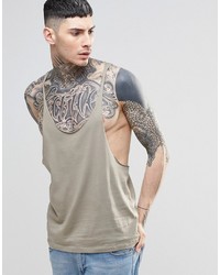 Asos Brand Tank With Raw Edge Extreme Racer Back In Green