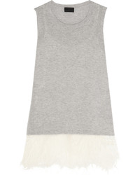 J.Crew Collection Feather Trimmed Cashmere And Silk Tank Gray