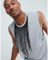 ASOS DESIGN Festival Sleeveless T Shirt With Dropped Armhole With Chain Neck Fringing Marl