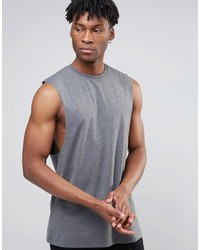 Asos Longline Sleeveless T Shirt With Dropped Armhole In Charcoal