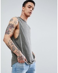 ASOS DESIGN Longline Sleeveless T Shirt With Raw Neck And Curved Hem In Linen Mix In Khaki