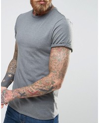 Asos Muscle T Shirt With Roll Sleeve In Gray Marl