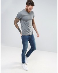 Asos Muscle T Shirt With Roll Sleeve In Gray Marl