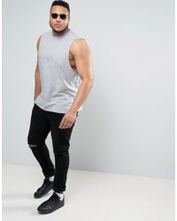 Asos Plus Sleeveless T Shirt With Dropped Armhole In Gray Marl