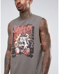 Asos Slipknot Longline Sleeveless Band T Shirt With Acid Wash