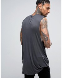 Asos Super Longline Sleeveless T Shirt In Bamboo Fabric With Hitched Hem
