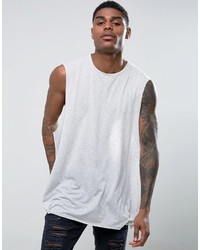 Asos Super Oversized Sleeveless T Shirt In Linen Mix In Gray