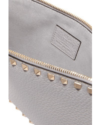 Valentino The Rockstud Textured Leather Pouch Light Gray