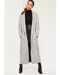 Missguided Grey Shawl Textured Faux Wool Longline Coat
