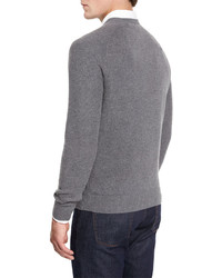 Neiman Marcus Mixed Textured Crewneck Sweater Granite