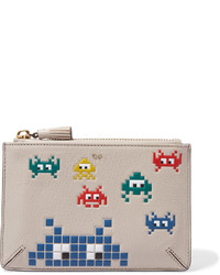 Anya Hindmarch Pocket Printed Textured Leather Pouch Taupe
