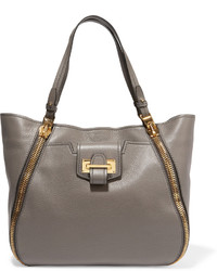Grey Textured Leather Tote Bag