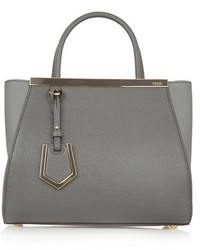 Fendi 2jours Small Textured Leather Shopper Gray