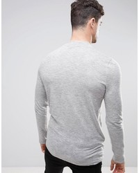 Asos Long Sleeve T Shirt In Gray Textured Fabric With Turtleneck