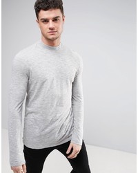 Asos Long Sleeve T Shirt In Gray Textured Fabric With Turtleneck