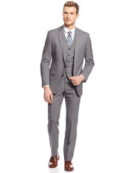 Ryan Seacrest Distinction Light Grey Neat Vested Slim Fit Suit