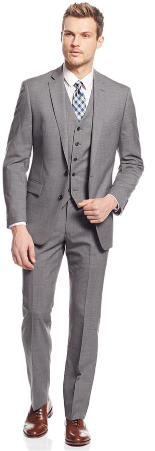 Ryan Seacrest Distinction Light Grey Neat Vested Slim Fit Suit, $650 ...