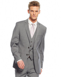 Calvin Klein X Fit Grey Plaid Vested Extra Slim Fit Suit